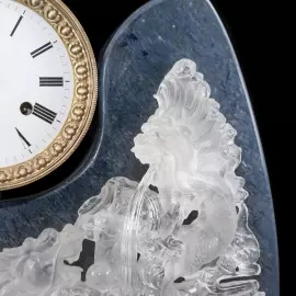 Interior clock made of brass, agate and quartz "Two dragons" with gold plating