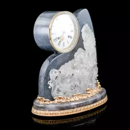 Interior clock made of brass, agate and quartz "Two dragons" with gold plating