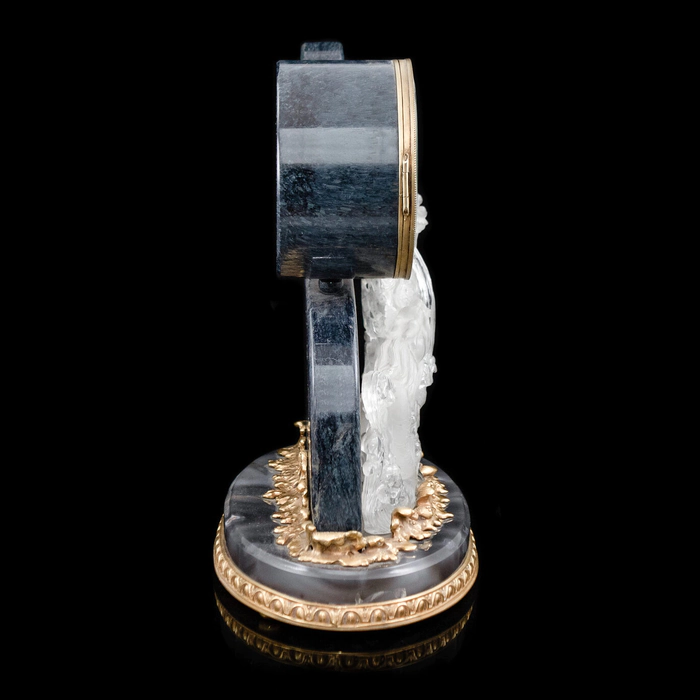 Interior clock made of brass, agate and quartz "Two dragons" with gold plating