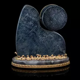 Interior clock made of brass, agate and quartz "Two dragons" with gold plating