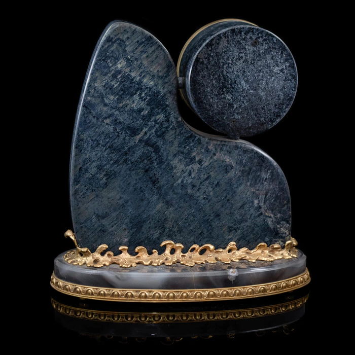 Interior clock made of brass, agate and quartz "Two dragons" with gold plating