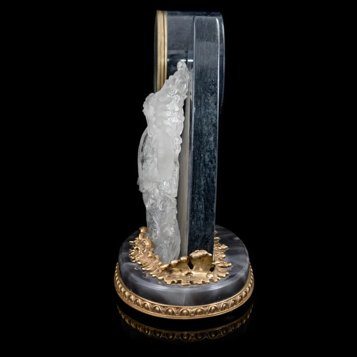Interior clock made of brass, agate and quartz "Two dragons" with gold plating