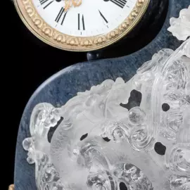 Interior clock made of brass, agate and quartz "Two dragons" with gold plating