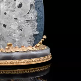 Interior clock made of brass, agate and quartz "Two dragons" with gold plating