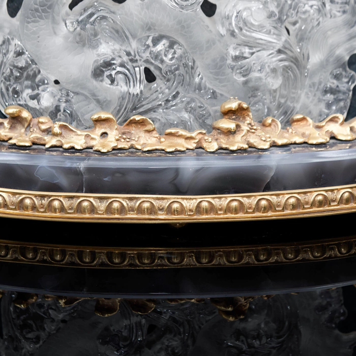 Interior clock made of brass, agate and quartz "Two dragons" with gold plating