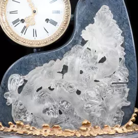 Interior clock made of brass, agate and quartz "Two dragons" with gold plating