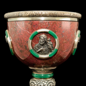 Exclusive bowl made of silver, jasper and rubies