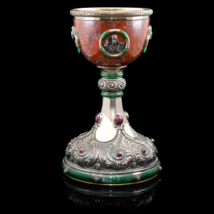 Exclusive bowl made of silver, jasper and rubies