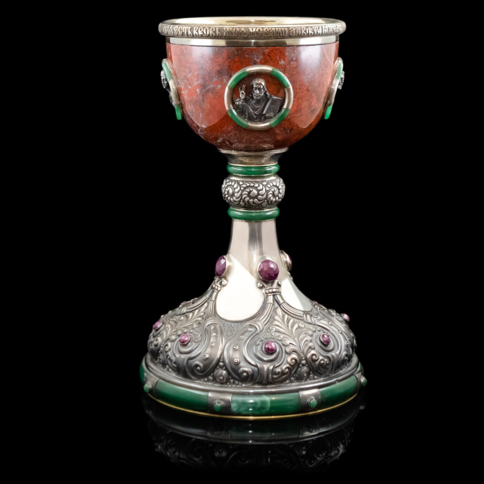 Exclusive bowl made of silver, jasper and rubies