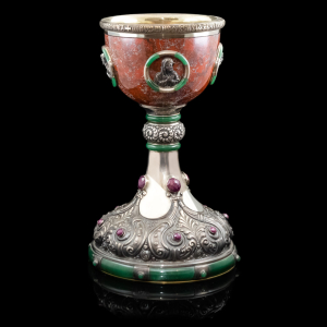 Exclusive bowl made of silver, jasper and rubies