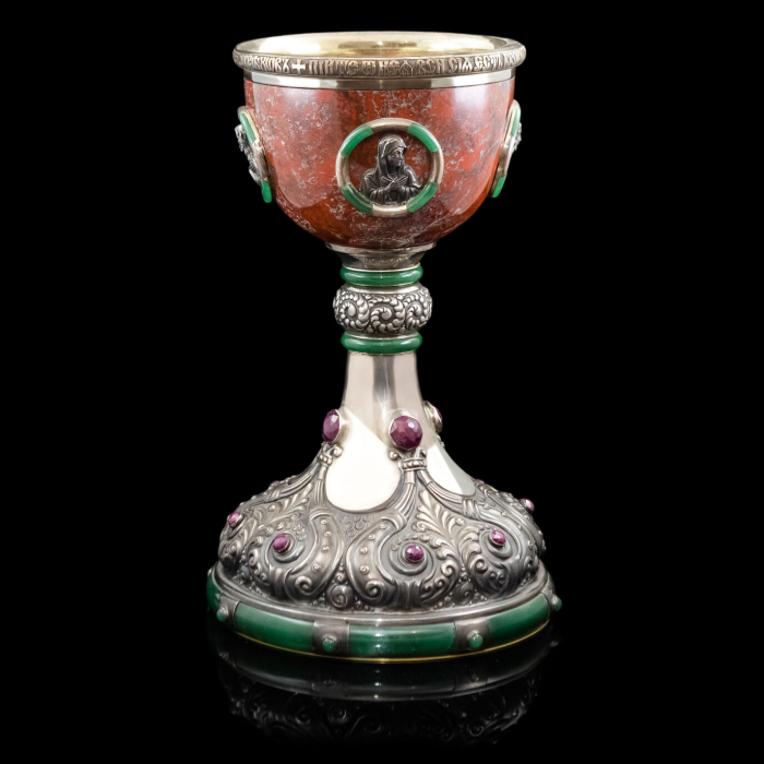 Exclusive bowl made of silver, jasper and rubies