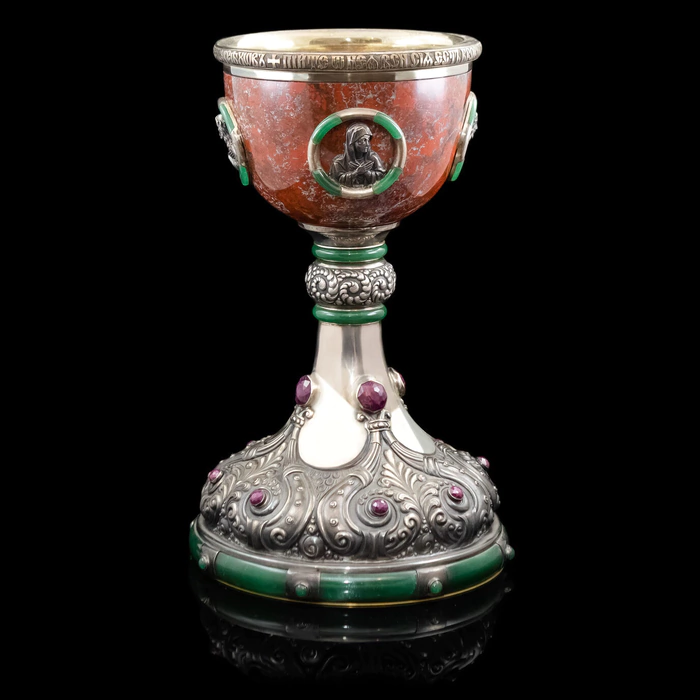 Exclusive bowl made of silver, jasper and rubies