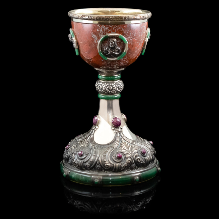 Exclusive bowl made of silver, jasper and rubies