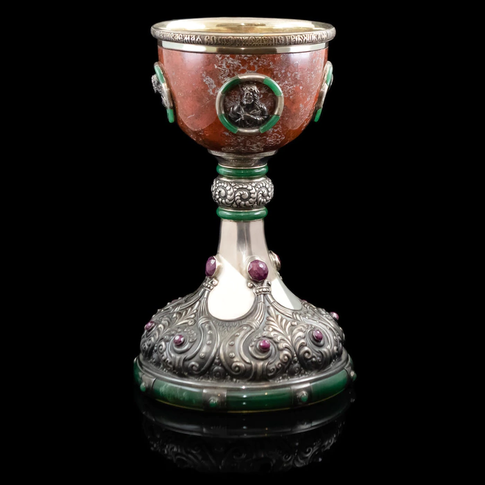 Exclusive bowl made of silver, jasper and rubies