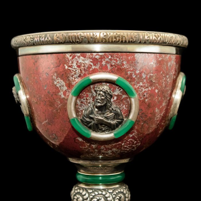 Exclusive bowl made of silver, jasper and rubies
