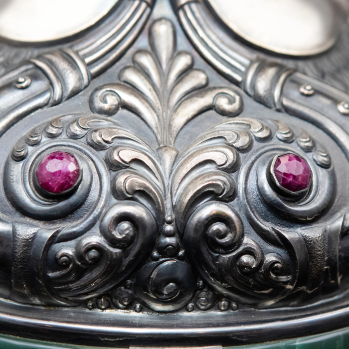 Exclusive bowl made of silver, jasper and rubies