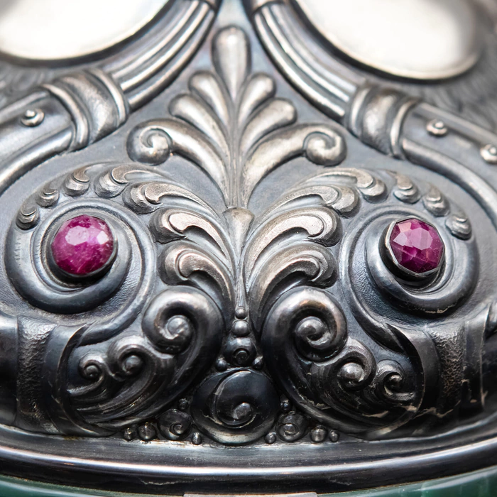 Exclusive bowl made of silver, jasper and rubies