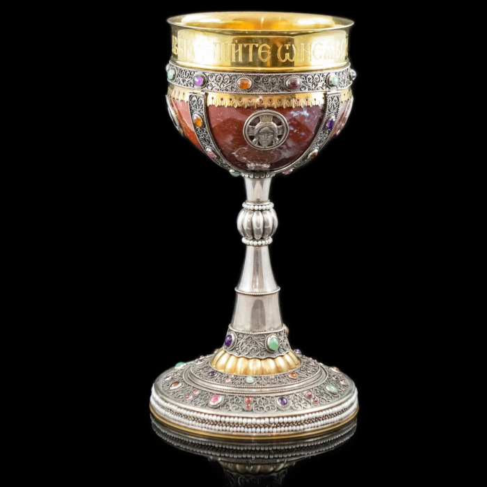 A unique bowl made of silver, gemstones and pearls