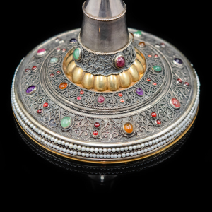 A unique bowl made of silver, gemstones and pearls