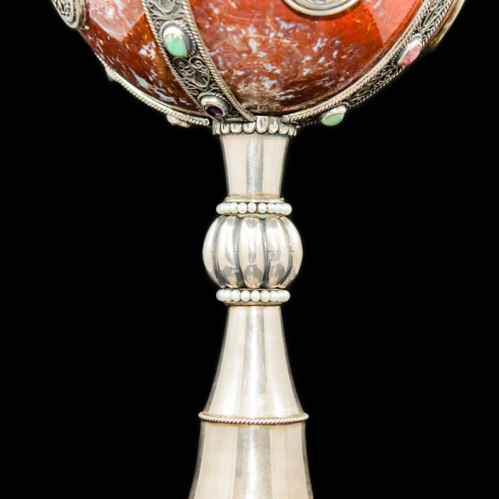 A unique bowl made of silver, gemstones and pearls