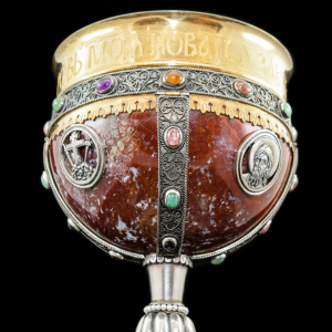 A unique bowl made of silver, gemstones and pearls