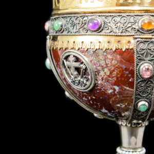 A unique bowl made of silver, gemstones and pearls