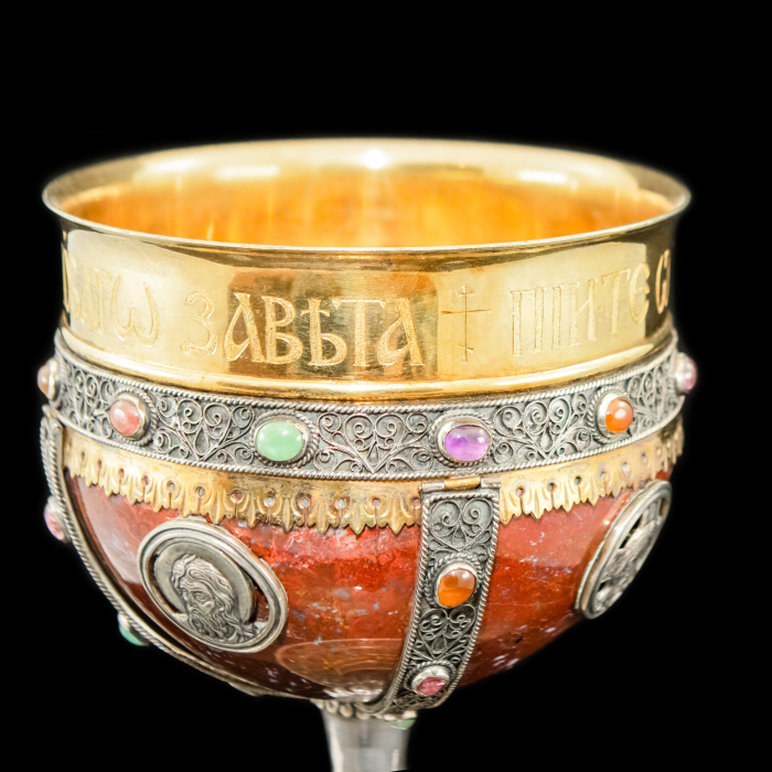 A unique bowl made of silver, gemstones and pearls