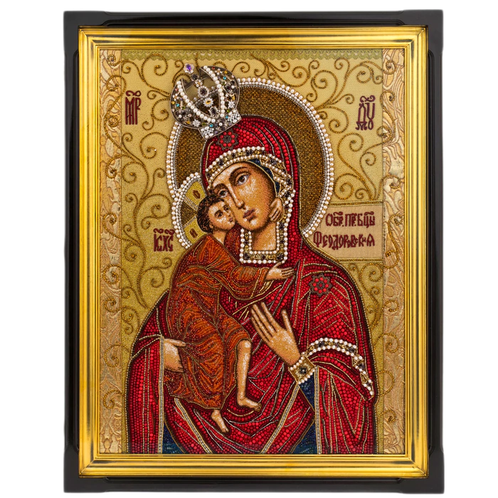 Embroidered icon of Our Lady of Feodorovskaya in a kiosk