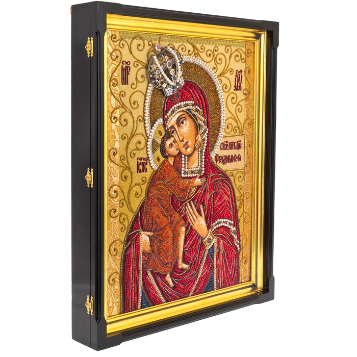 Embroidered icon of Our Lady of Feodorovskaya in a kiosk