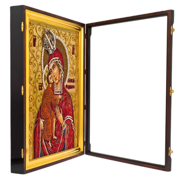 Embroidered icon of Our Lady of Feodorovskaya in a kiosk