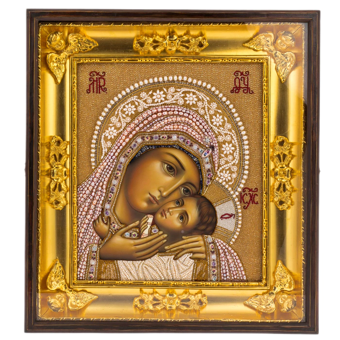 Embroidered icon of the "Mother of God of Igor" in a kiosk