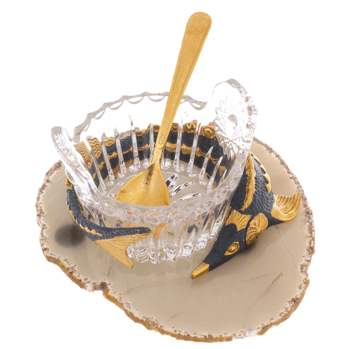 Caviar bowl "Sturgeon" on an agate stand, Zlatoust