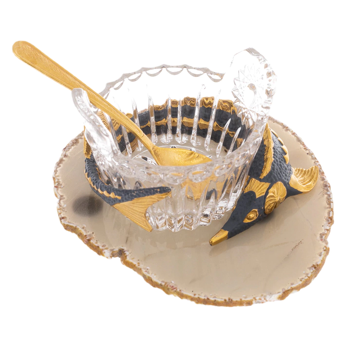 Caviar bowl "Sturgeon" on an agate stand, Zlatoust
