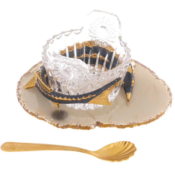 Caviar bowl "Sturgeon" on an agate stand, Zlatoust