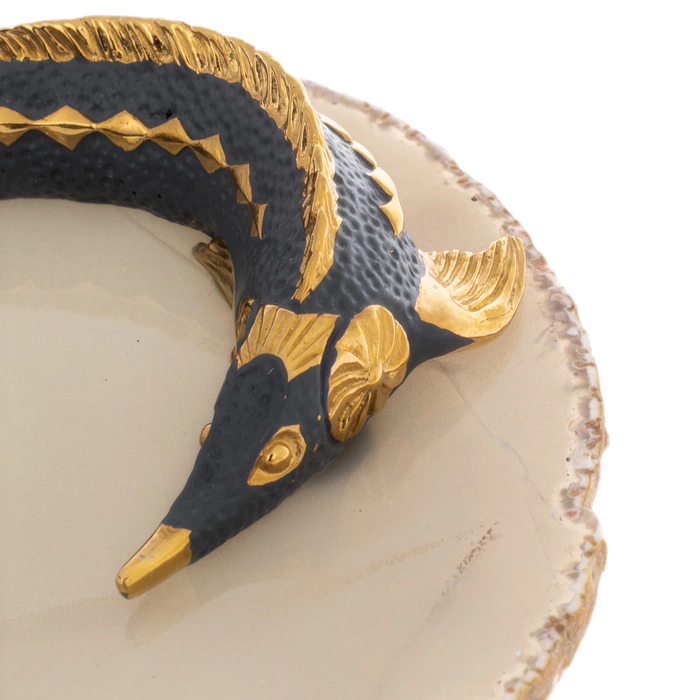 Caviar bowl "Sturgeon" on an agate stand, Zlatoust