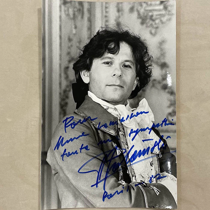 An autographed photo of film director Roman Polanski
