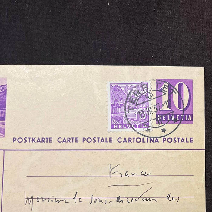 Handwritten postcard autographed by writer Romain Rolland