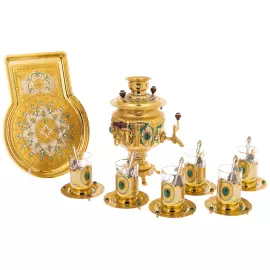 Набор чайный "Малахит" с самоваром, на 6 персон, Златоуст