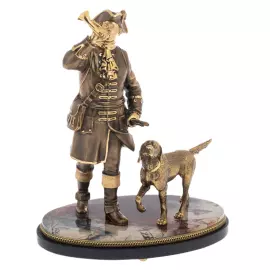 Сувенир "Охотник с собакой" на подставке из яшмы