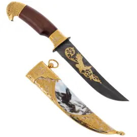 Нож из дамасской стали "Орел. Сражение с волком" Златоуст