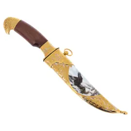 Нож из дамасской стали "Орел. Сражение с волком" Златоуст