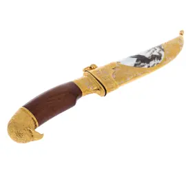 Нож из дамасской стали "Орел. Сражение с волком" Златоуст