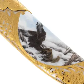 Нож из дамасской стали "Орел. Сражение с волком" Златоуст