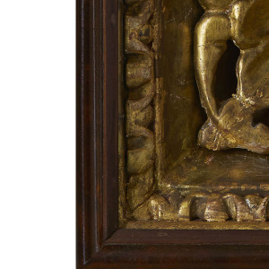 Embroidered icon of Our Lady of the Three Hands in antique frame and case