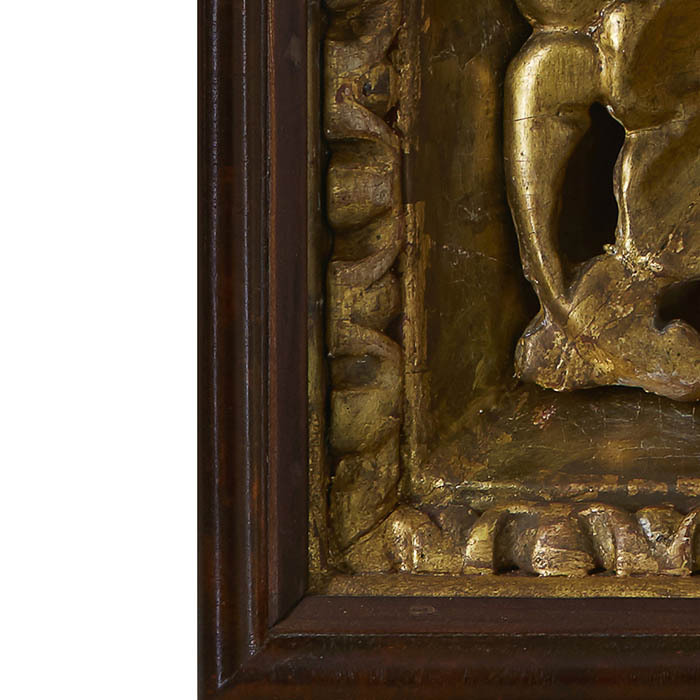 Embroidered icon of Our Lady of the Three Hands in antique frame and case