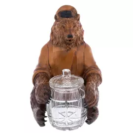 Медовница из массива бука и хрусталя "Медведь с бочонком"