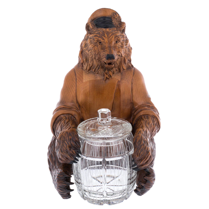 Honey pan made of solid beech and crystal "Bear with a barrel"