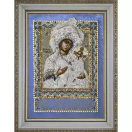 Вышитая икона "Богоматерь Тихвинская" в раме