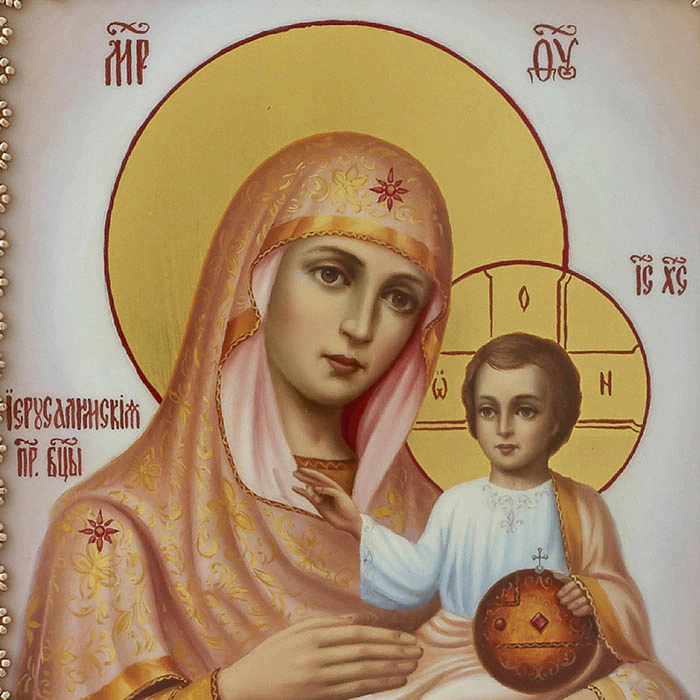 Вышитая икона "Богоматерь Иерусалимская" в раме