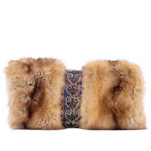 Sable fur clutch "Golden hearts" with embroidery